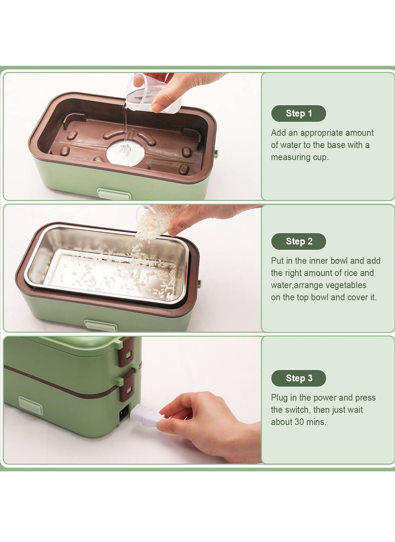 Arabest Electric Lunch Box Food Heater, 3 in 1 Portable Food Warmer for Office Home School,2 Layer Heated Lunch Box Leak Proof, Food Warmer with Removable 304 Stainless Steel Container 800ml (Green)  - Image 3