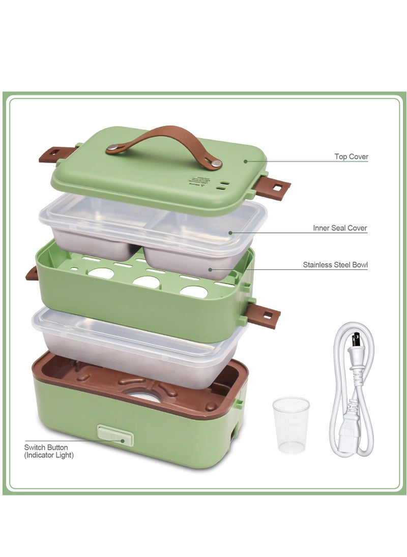 Arabest Electric Lunch Box Food Heater, 3 in 1 Portable Food Warmer for Office Home School,2 Layer Heated Lunch Box Leak Proof, Food Warmer with Removable 304 Stainless Steel Container 800ml (Green)  - Image 4