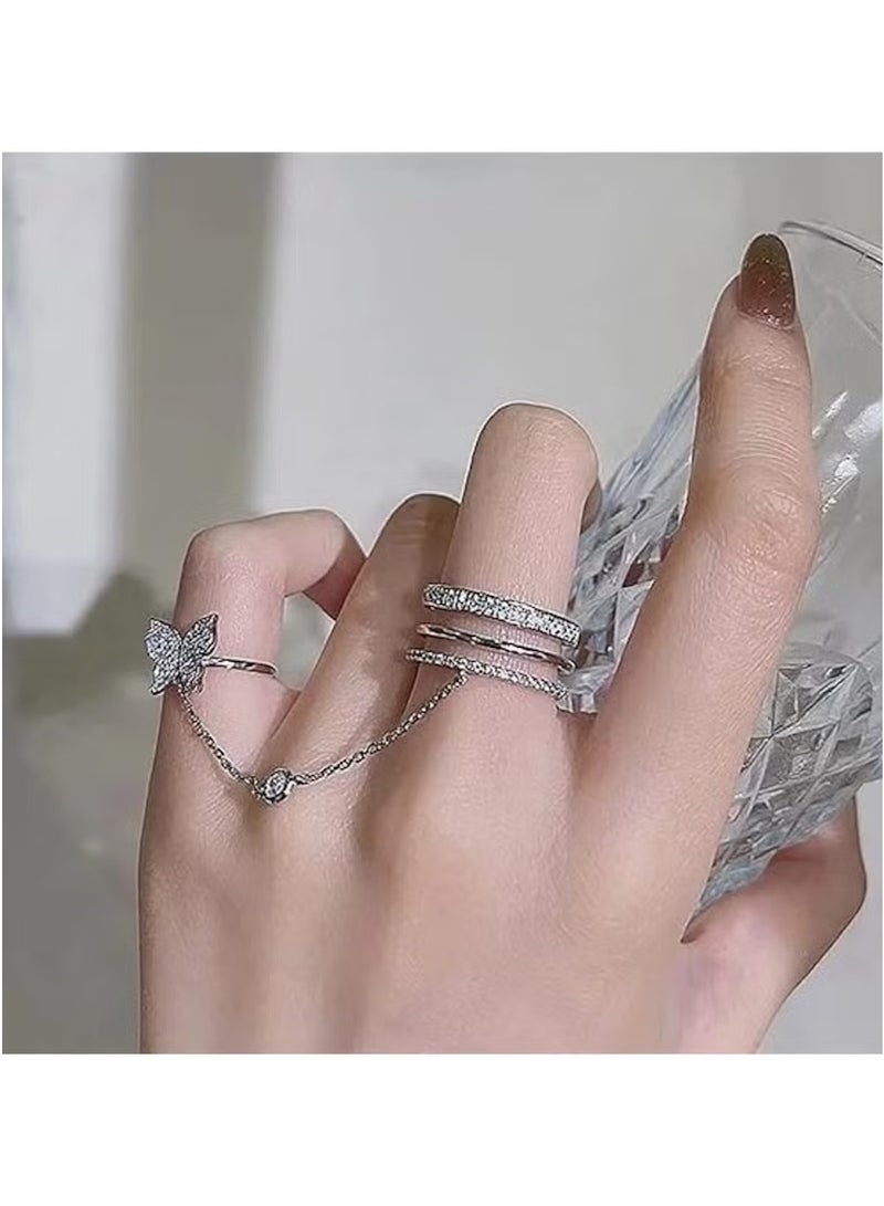 هويتك خاتم مزدوج على شكل فراشة مع سلسلة - سبيكة أنيقة وكريستال  - Image 3