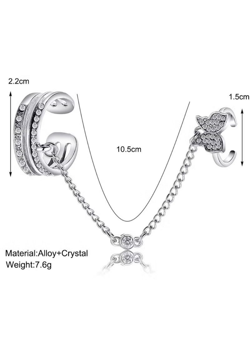 Huitich Butterfly Charm Double Ring with Chain – Elegant Alloy & Crystal  - Image 2