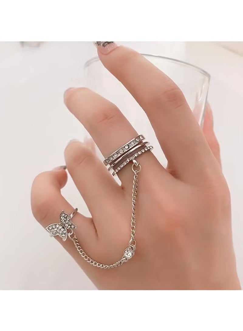 Huitich Butterfly Charm Double Ring with Chain – Elegant Alloy & Crystal  - Image 5
