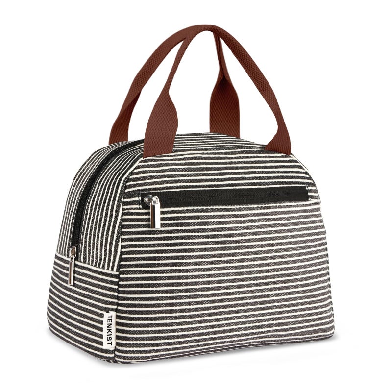 TENKIST Cute Lunch Box Tote Bag - CoolerCorduroy Insulated Bags for Women - Lightweight Reusable Portable Soft Lunch Pail Kit for Kids Teen Girl Adults Work School Picnic Travel Stripe 8L - Image 1