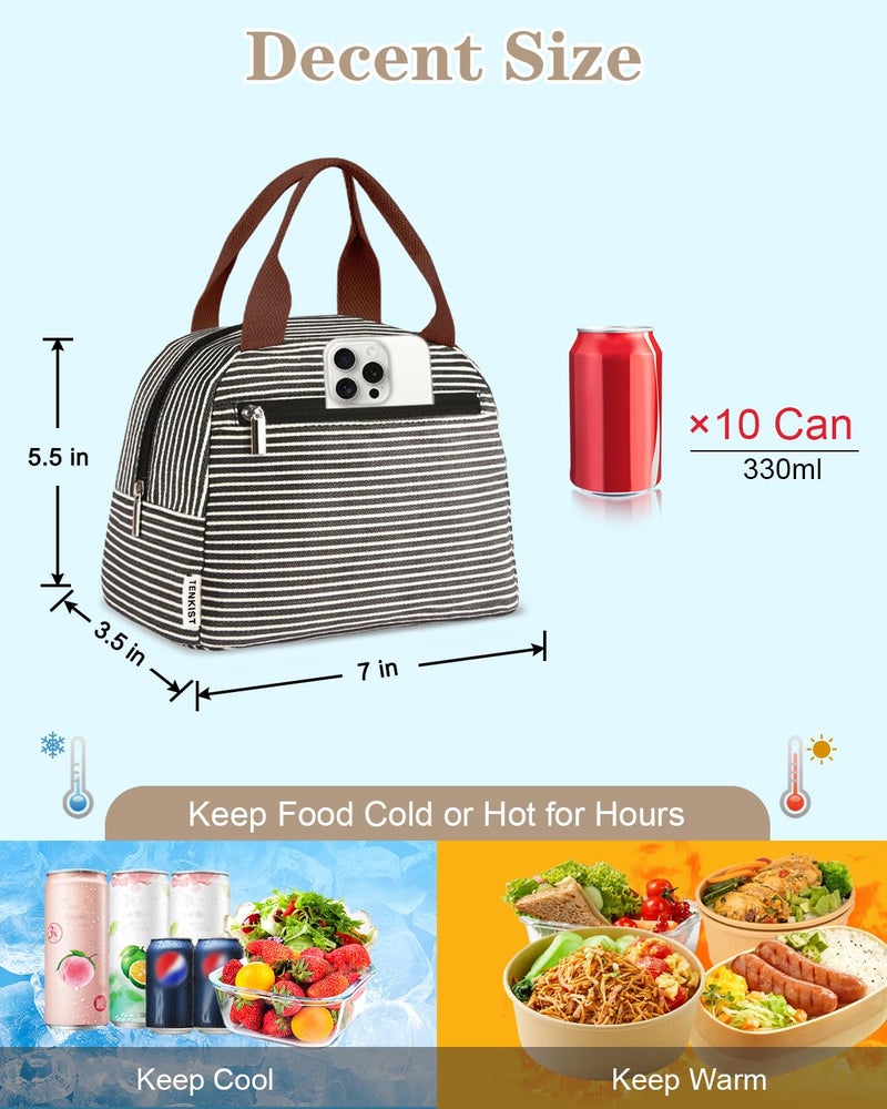 TENKIST Cute Lunch Box Tote Bag - CoolerCorduroy Insulated Bags for Women - Lightweight Reusable Portable Soft Lunch Pail Kit for Kids Teen Girl Adults Work School Picnic Travel Stripe 8L - Image 2