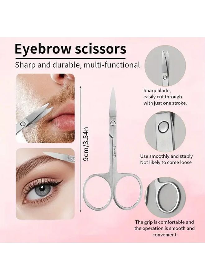 5pcs Eyebrow Styling Set With 2 In 1 Brush Tweezers Razors Scissors For Grooming - Image 5