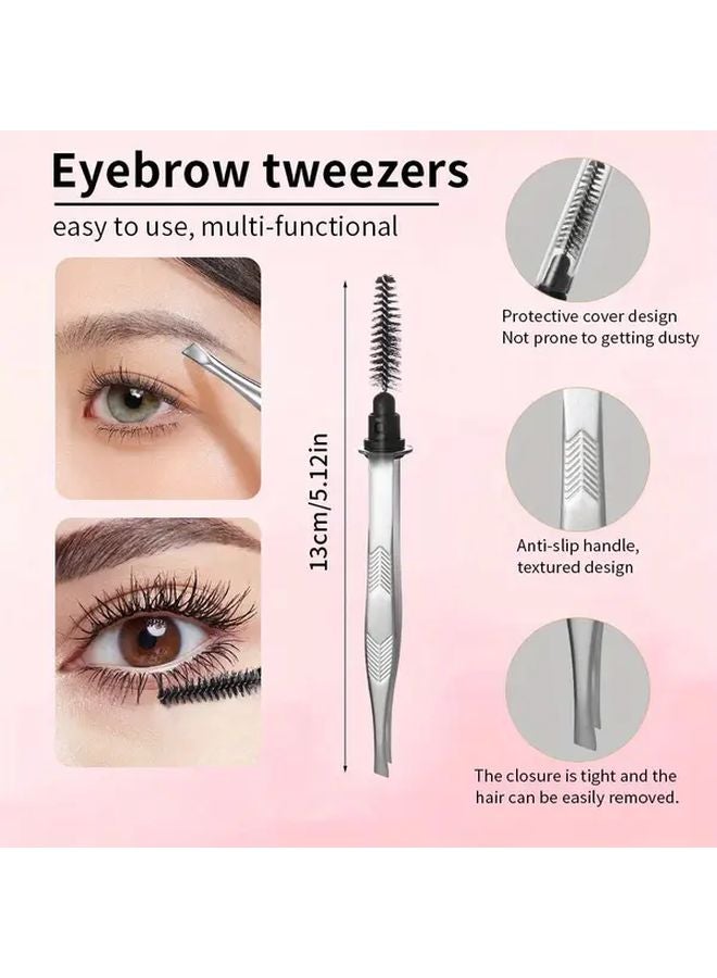 5pcs Eyebrow Styling Set With 2 In 1 Brush Tweezers Razors Scissors For Grooming - Image 4