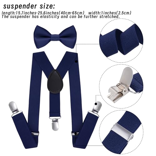 Bskifnn Kids Suspenders Bow Tie Sets Classic Solid Color Toddler Suspenders for Kids Wedding Party (Solid, Navy Blue, kids) - Image 3