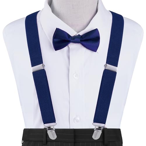 Bskifnn Kids Suspenders Bow Tie Sets Classic Solid Color Toddler Suspenders for Kids Wedding Party (Solid, Navy Blue, kids) - Image 4