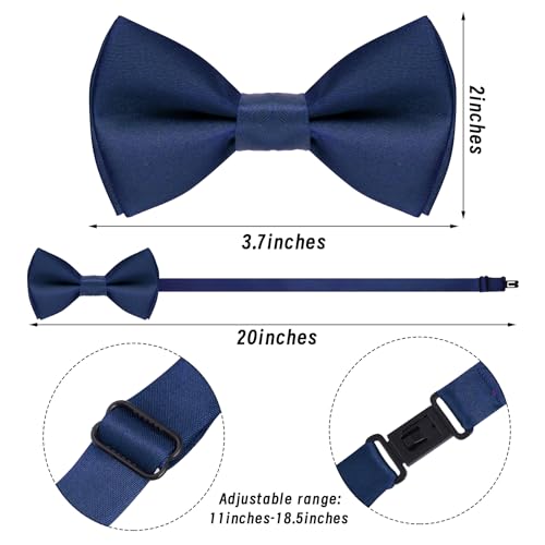 Bskifnn Kids Suspenders Bow Tie Sets Classic Solid Color Toddler Suspenders for Kids Wedding Party (Solid, Navy Blue, kids) - Image 2