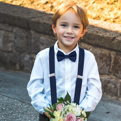 Bskifnn Kids Suspenders Bow Tie Sets Classic Solid Color Toddler Suspenders for Kids Wedding Party (Solid, Navy Blue, kids) - Image 5
