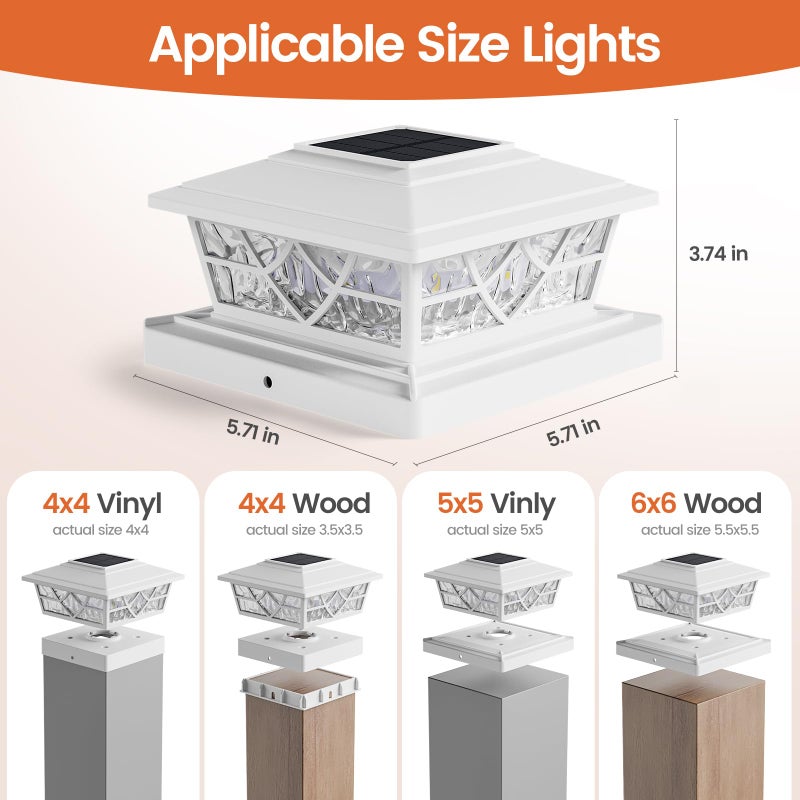 APONUO Solar Post Cap Lights 12 Pack for 4x4 5x5 6x6 Wood Vinyl Fences - Post Lights Solar Powered, IP64 Waterproof, Auto On/Off, for Deck Patio Yard (Warm & Cool White) - Image 2