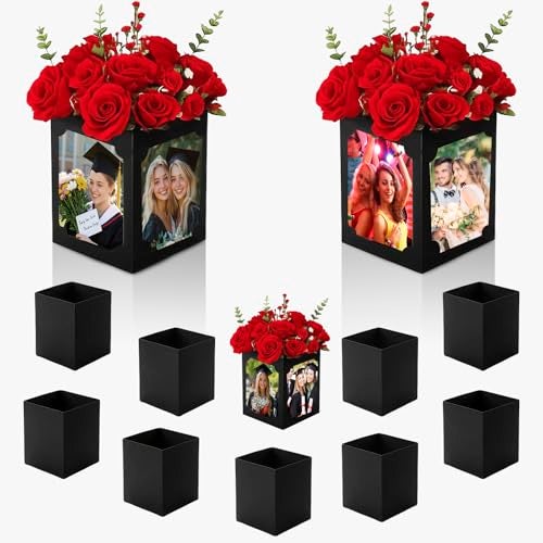 PARAQUIP 12 Pcs Picture Centerpiece Display Boxes for Table, 6/7 Inch Photo Frame Props with Hollow Design for Graduation, Wedding, Birthday, Party Table Decorations, Reusable Black Frames - Image 1