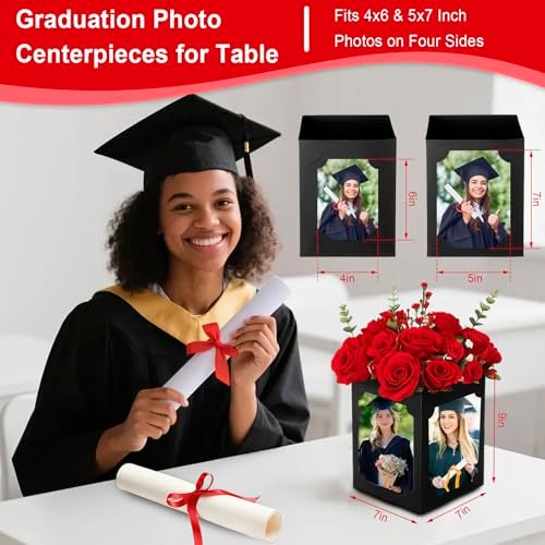 PARAQUIP 12 Pcs Picture Centerpiece Display Boxes for Table, 6/7 Inch Photo Frame Props with Hollow Design for Graduation, Wedding, Birthday, Party Table Decorations, Reusable Black Frames - Image 5