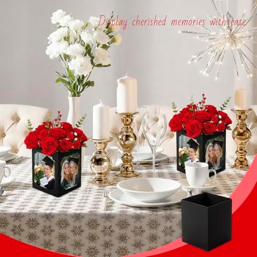 PARAQUIP 12 Pcs Picture Centerpiece Display Boxes for Table, 6/7 Inch Photo Frame Props with Hollow Design for Graduation, Wedding, Birthday, Party Table Decorations, Reusable Black Frames - Image 4