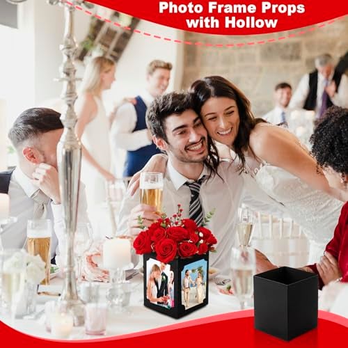 PARAQUIP 12 Pcs Picture Centerpiece Display Boxes for Table, 6/7 Inch Photo Frame Props with Hollow Design for Graduation, Wedding, Birthday, Party Table Decorations, Reusable Black Frames - Image 3