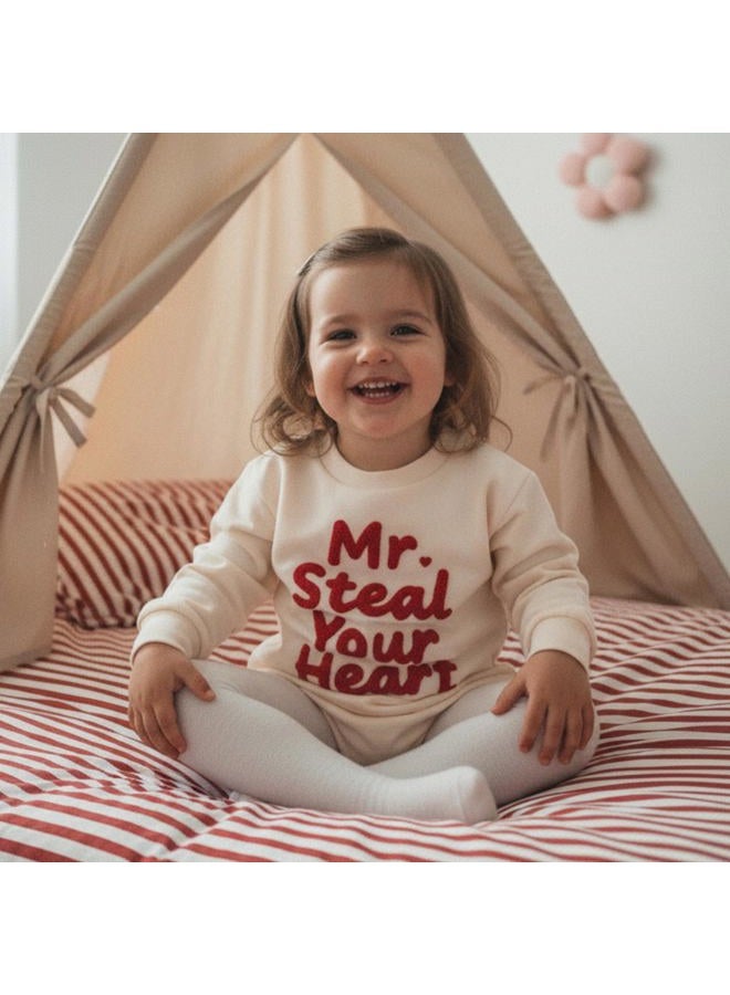 Lucikamy Newborn Baby Boy Girl Valentine's Day Outfits Sweatshirt Romper Infant Long Sleeve Bubble Onesie Spring Clothes, Beige Steal Heart, 0-3 Months - Image 3