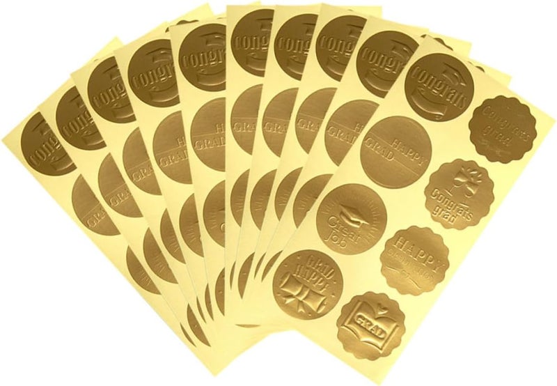 10 Sheets Graduation Gold Foil Embossed Stickers Self-Adhesive Envelope Seals for Scrapbooking Party Decorations and Packing - Image 1
