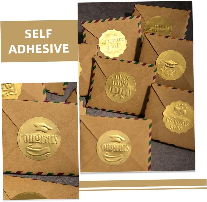 10 Sheets Graduation Gold Foil Embossed Stickers Self-Adhesive Envelope Seals for Scrapbooking Party Decorations and Packing - Image 3