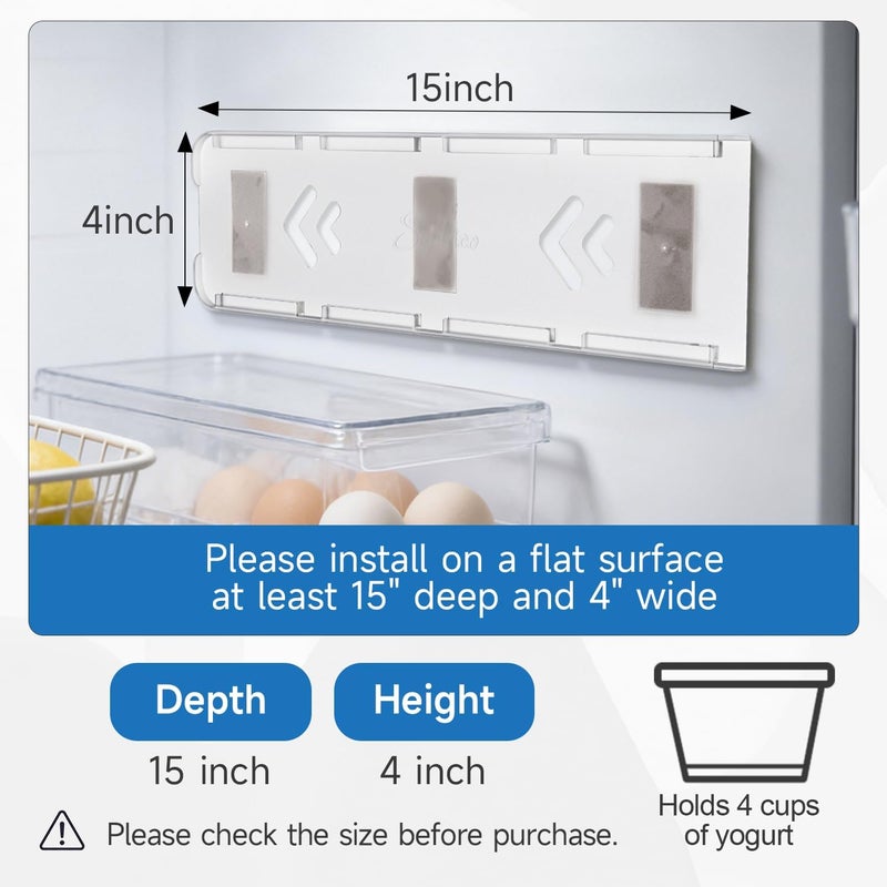 SOPHICO Organizer for Fridge, 4 Capacity Sliders for Refrigerator, Yogurt Holder With Adhesive Tapes for 3.75 Inch Greek and Vegan Yogurt (Transparent, 1 Pack) - Image 3