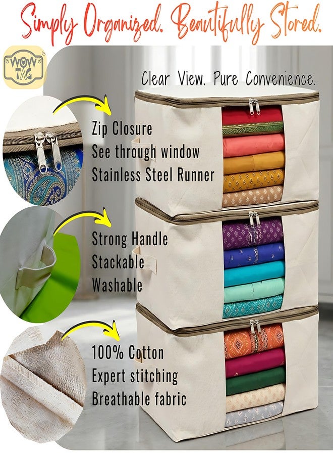 Wowtag Garments Storage Combo – 3 Foldable large Organizer Bags, 5 Reusable Saree covers | Dust proof, Breathable Cloth Storage,Wardrobe, Travel & Closet Organization - Image 3