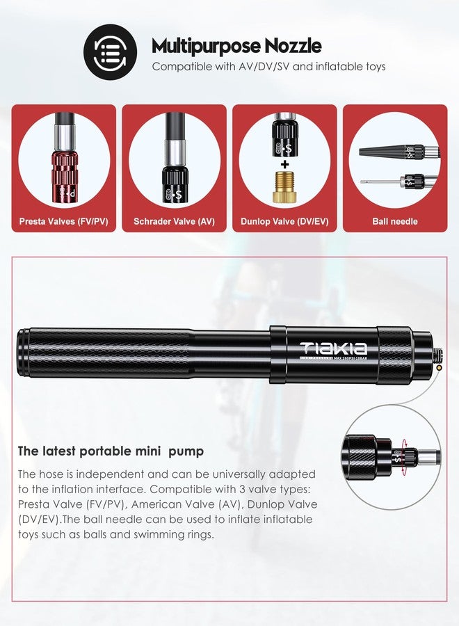 Tiakia Mini Bike Pump, 260PSI High Pressure for Road & Mountain Bikes - Image 2