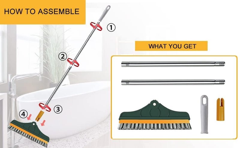 TECH LOGO ELECTRONICS Bathroom Cleaning Brush Bathroom Cleaning Accessories Tiles Cleaning Brush Bathroom Brush with Long Handle Tile Cleaner Brush Bathroom Floor Cleaning Brush (2,3 in 1 Brush) (2 in 1 Bathroom) - Image 2