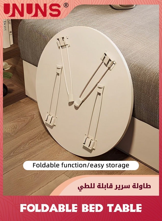 UNUNS Foldable Tray Table,Round Side Table With 3 Metal Legs,Bamboo Portable Coffee Table For Living Room,Patio,Office,Camping,Modern Bedside Table,White,Diameter 60cm - Image 3