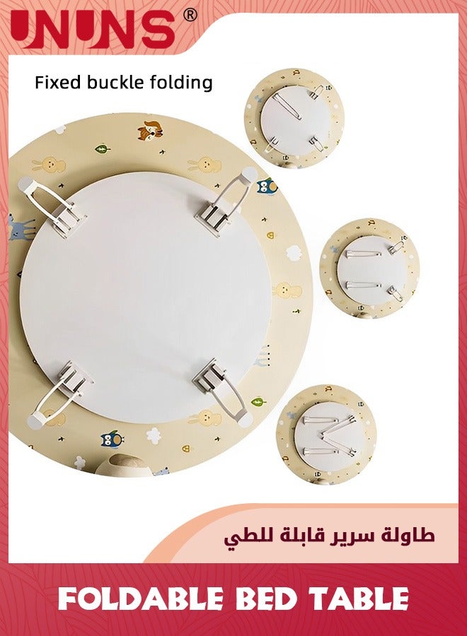 UNUNS Foldable Tray Table,Round Side Table With 3 Metal Legs,Bamboo Portable Coffee Table For Living Room,Patio,Office,Camping,Modern Bedside Table,White,Diameter 60cm - Image 4