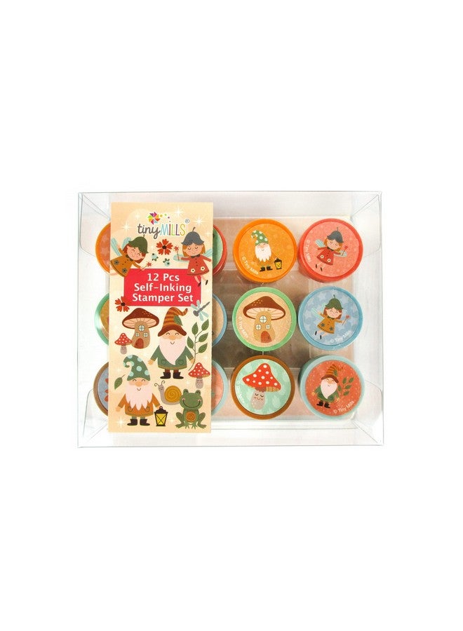 TINYMILLS 12 Pcs Garden Fairies Mushroom Gnomes Stamp Kit For Kids Gnomes Garden Fairies Tea Party Self Inking Stamps Gift Party Favors - Image 3