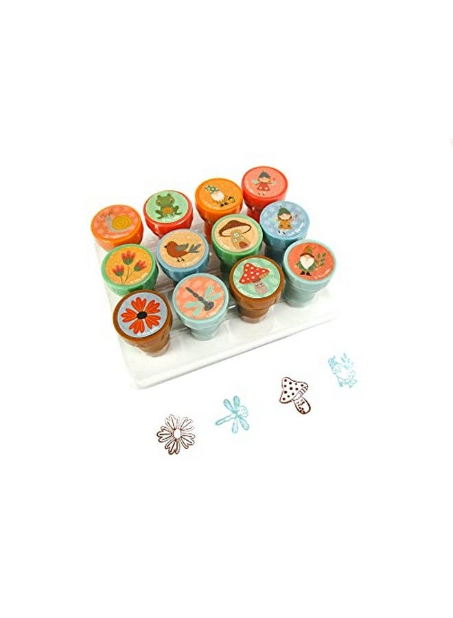 TINYMILLS 12 Pcs Garden Fairies Mushroom Gnomes Stamp Kit For Kids Gnomes Garden Fairies Tea Party Self Inking Stamps Gift Party Favors - Image 1