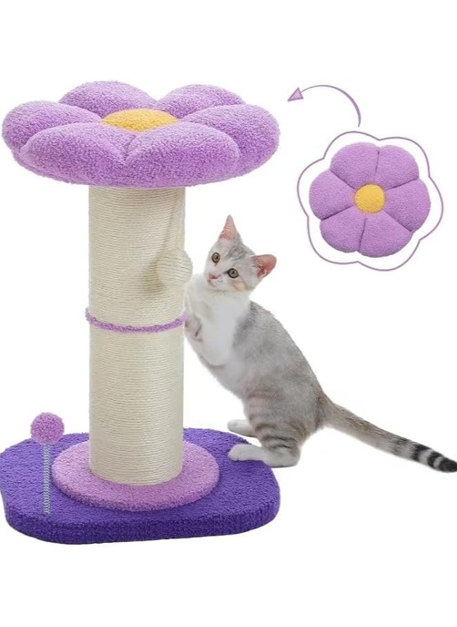 Alissa - Flower Cat Scratching Post, Small Cat Tree, Tall Cat Scratcher for Indoor Cats with Super Thick Scratching Post [Dia=14cm], Flower Cat Bed, Cat Scratch Post with Spring Ball (Purple) - Image 1