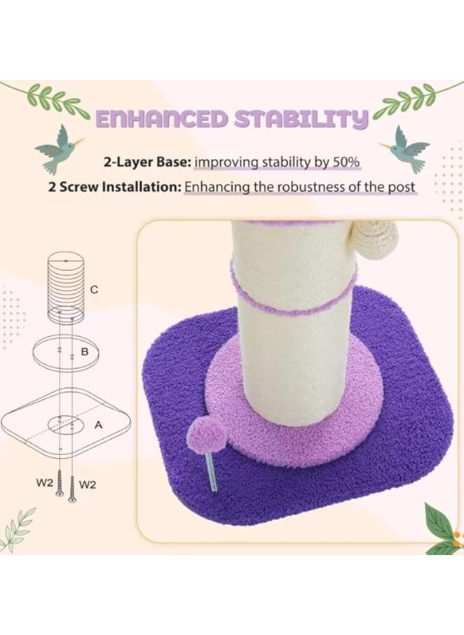 Alissa - Flower Cat Scratching Post, Small Cat Tree, Tall Cat Scratcher for Indoor Cats with Super Thick Scratching Post [Dia=14cm], Flower Cat Bed, Cat Scratch Post with Spring Ball (Purple) - Image 1