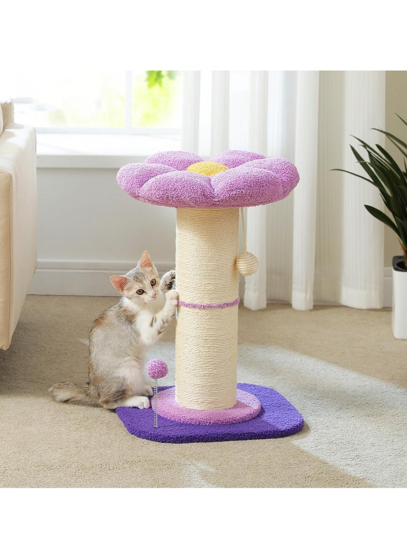 Alissa - Flower Cat Scratching Post, Small Cat Tree, Tall Cat Scratcher for Indoor Cats with Super Thick Scratching Post [Dia=14cm], Flower Cat Bed, Cat Scratch Post with Spring Ball (Purple) - Image 1