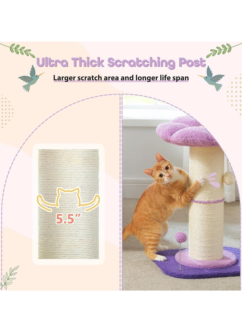 Alissa - Flower Cat Scratching Post, Small Cat Tree, Tall Cat Scratcher for Indoor Cats with Super Thick Scratching Post [Dia=14cm], Flower Cat Bed, Cat Scratch Post with Spring Ball (Purple) - Image 1