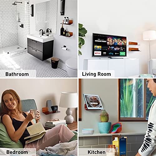 OAprire Acrylic Floating Shelves Set of 2 - Expand Wall Space - 9 Inch Small Adhesive Shelf for Bedroom, Bathroom, Kitchen, Living Room, Office with Cable Clips (Brown) - Image 2