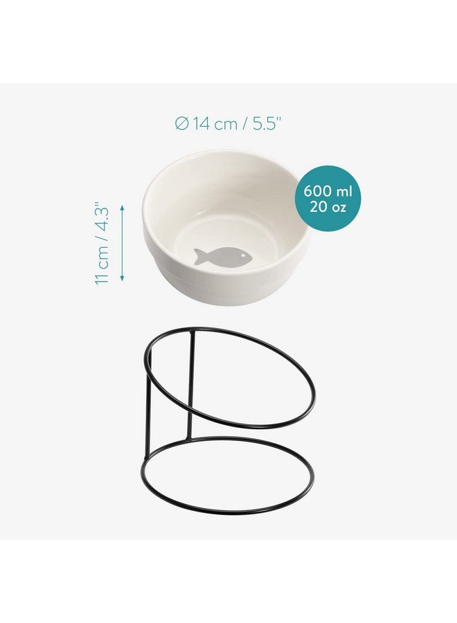 Navaris Tilted Pet Bowls With Stand (Set Of 2)  Elevated Ceramic Cat Food Bowl Set For Cats And Small Dogs With Metal Wire Stands  Black And Gold - Image 4