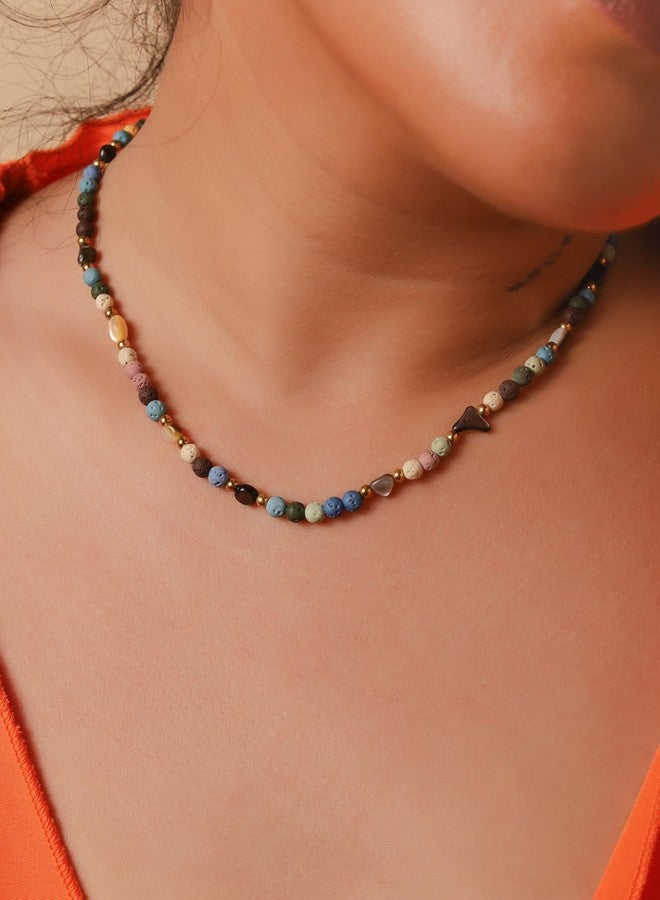 MINACHI Colorful Natural Volcanic Stone Beaded Choker Necklace, Unique Bohemian Vintage Chunky Costume Jewelry for Women - Image 3