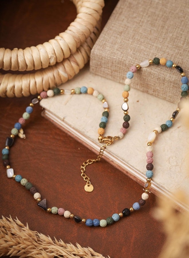 MINACHI Colorful Natural Volcanic Stone Beaded Choker Necklace, Unique Bohemian Vintage Chunky Costume Jewelry for Women - Image 5