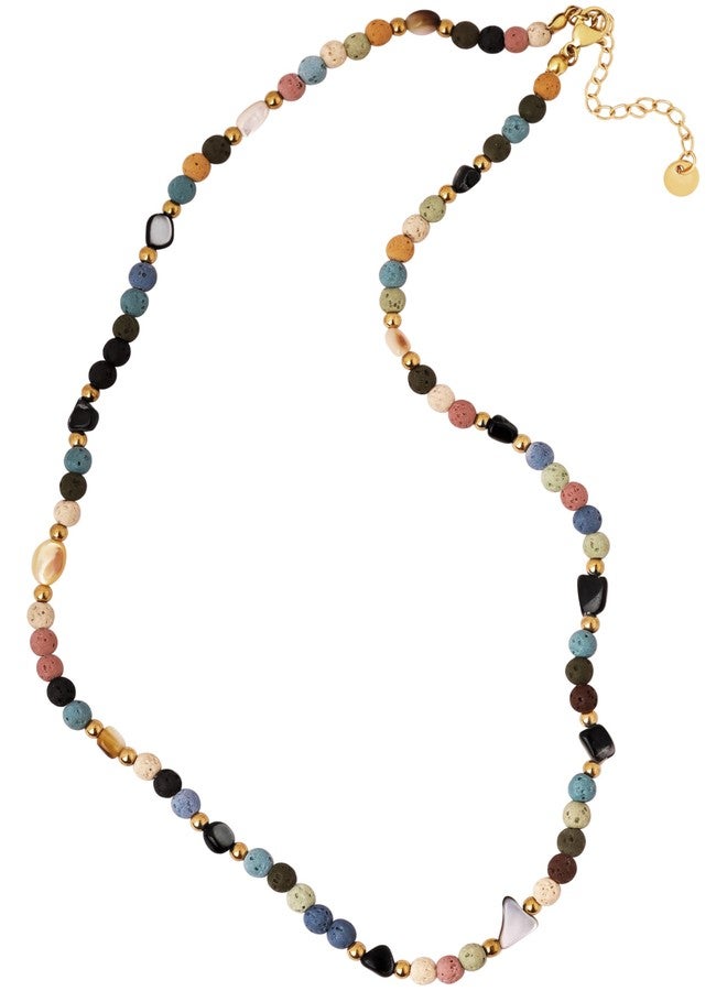 MINACHI Colorful Natural Volcanic Stone Beaded Choker Necklace, Unique Bohemian Vintage Chunky Costume Jewelry for Women - Image 1