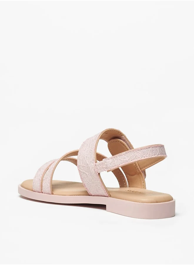 جونيورز Girls Textured Sandals with Hook and Loop Closure