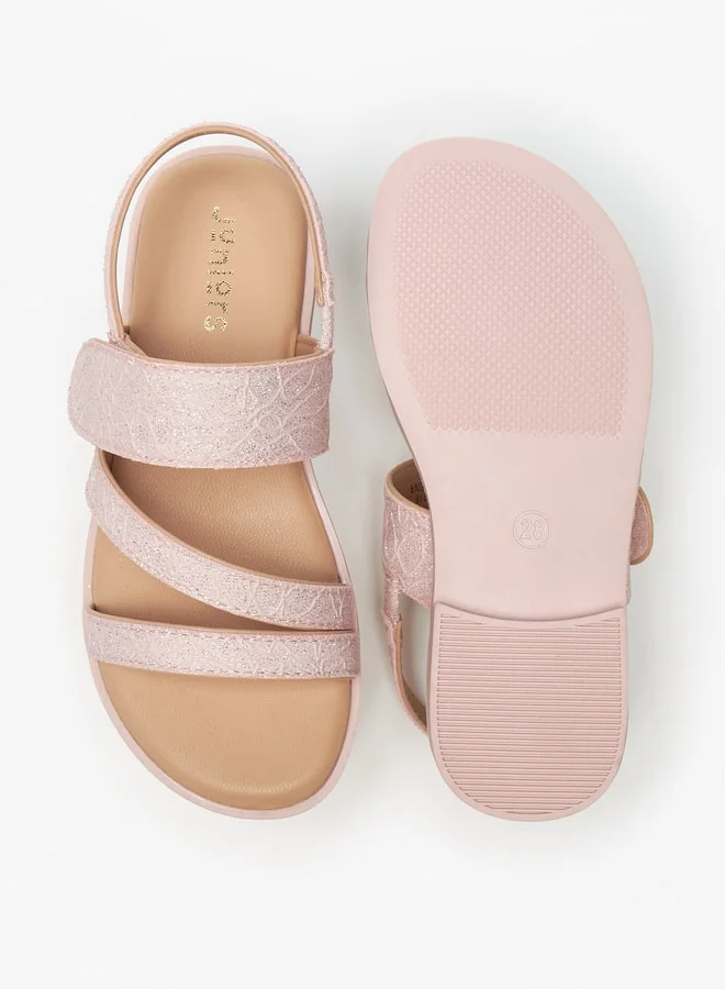 JUNIORS Girls Textured Sandals with Hook and Loop Closure