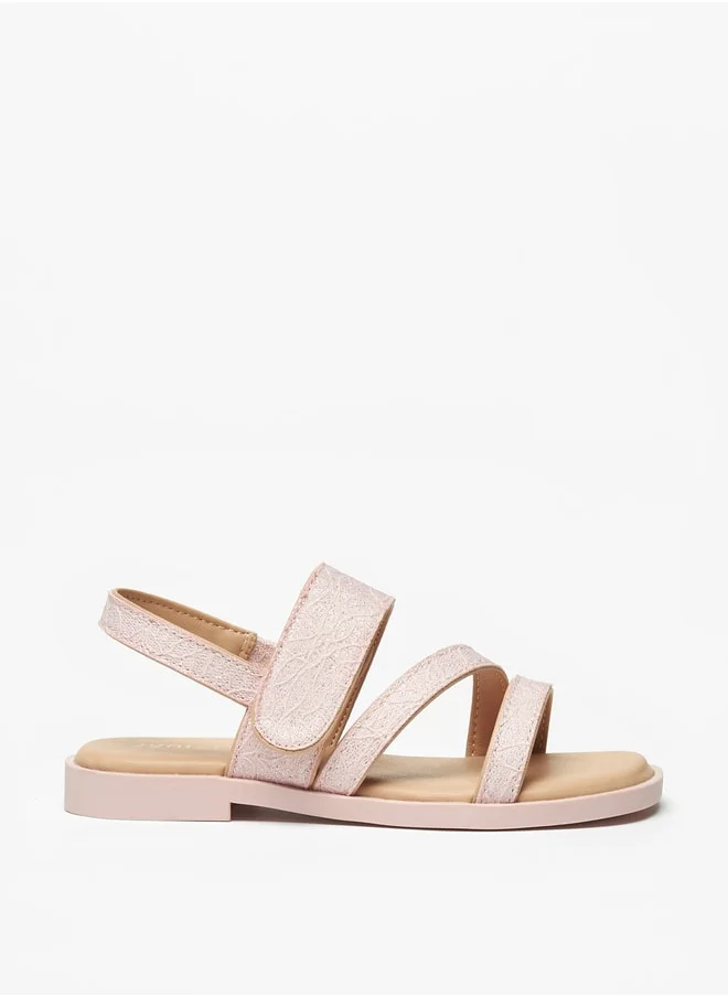 جونيورز Girls Textured Sandals with Hook and Loop Closure