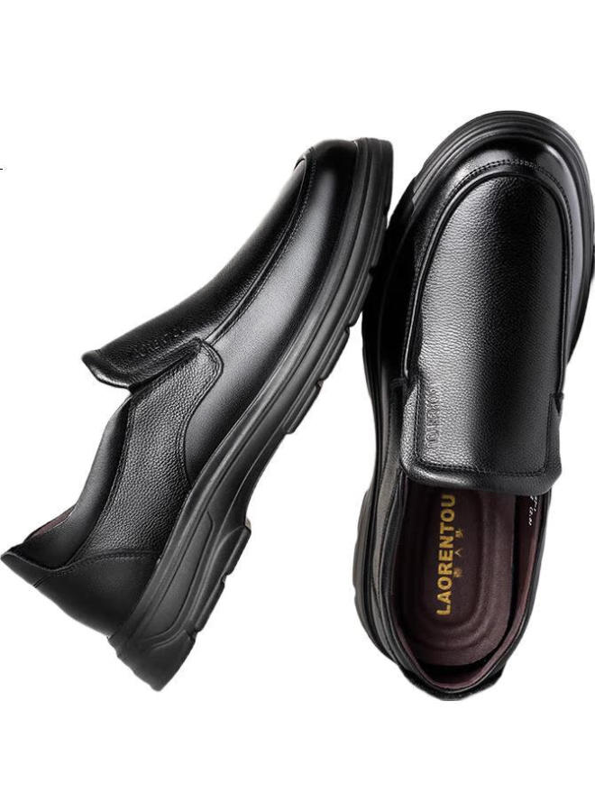LAORENTOU Leather Shoes For Men, Business Casual Shoes, Top-Grain Cowhide Slip-On Shoes, Non-Slip Round Toe Dad Shoes, La97, Black, Size 42 - Image 2