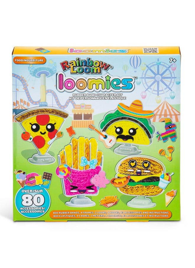 راينبو لووم :Loomies Food Figurines - 4 Character Rubber Band Kit - اصنع 4 شخصيات ذات طابع طعام، مجموعة حرفية DIY، رائعة للحفلات، للأطفال من سن 7 سنوات فما فوق  - Image 1