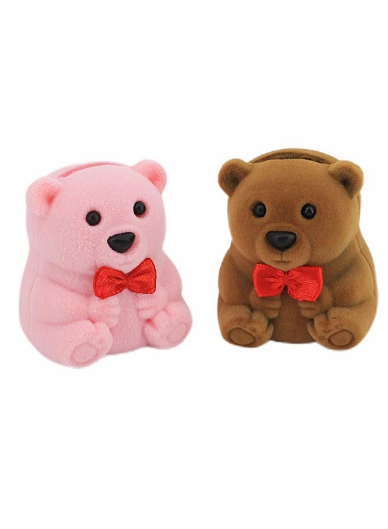 Y&D Velvet Bear Jewelry Box Ring Pendant Earring Boxes Storage Case Gift for Proposal Engagement Wedding 2pcs  - Image 1