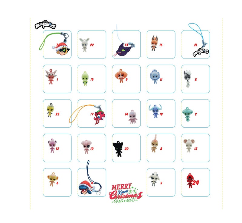 Miraculous Ladybug Ultimate Advent Kwami Calendar - 24 Days of Miniature Kwamis & EVA Seasonal Charms - Christmas Countdown Calendar with Hooks & Ribbons, Festive Collectible Toys for Kids Holiday Joy - Image 4