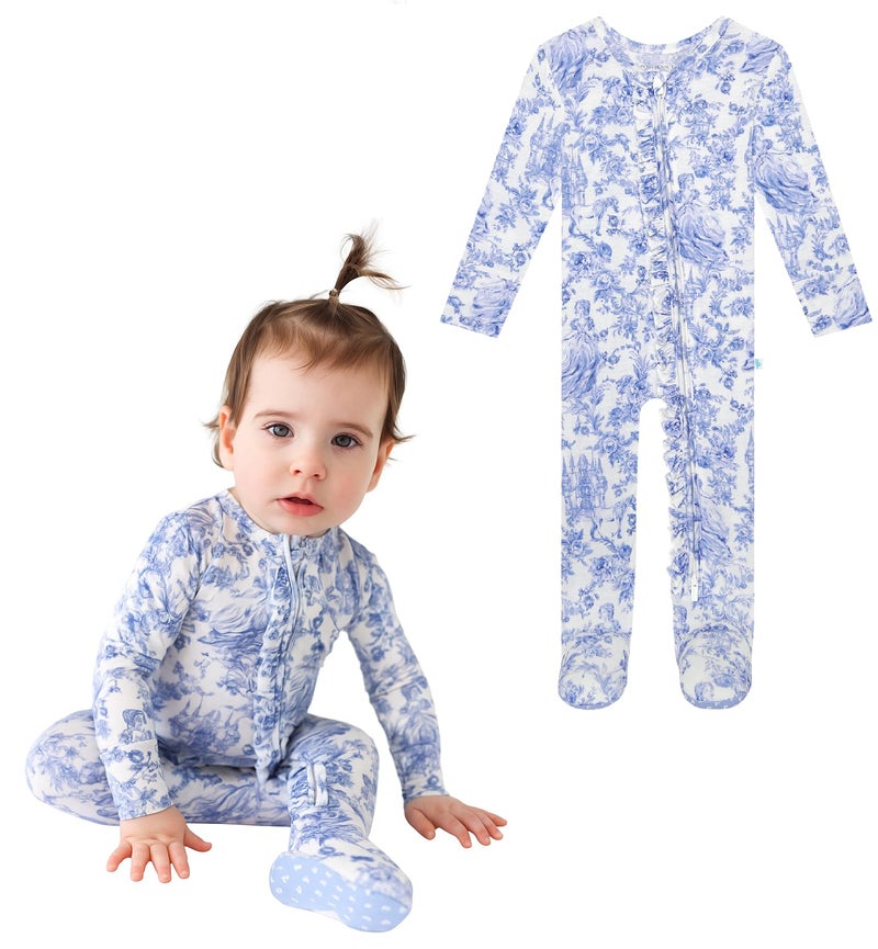 Posh Peanut Footie Pajamas for Baby Girls â€“ Sleepers in Ultra-Soft Viscose from Bamboo with 2-Way Zipper & Ruffle Trim â€“ Newborn to Toddler Sleepwear - Briar, Preemie - Image 1