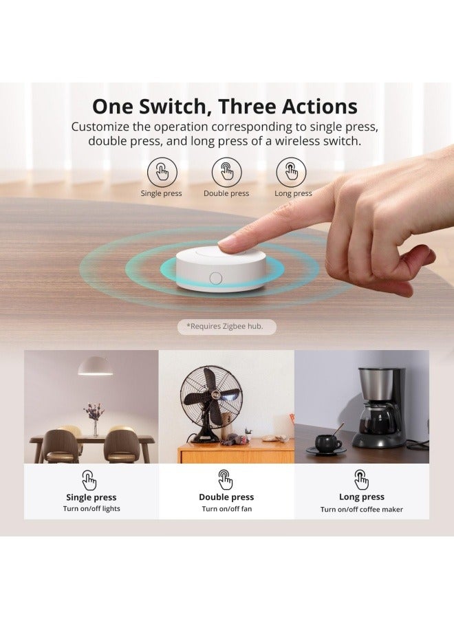 Zigbee Switch, SNZB-01P Wireless Push Button, Supports to Create Smart Scenes, Trigger The Connected Devices on eWelink APP with Three Control Options,  ZigBee Bridge Required, 1Pack