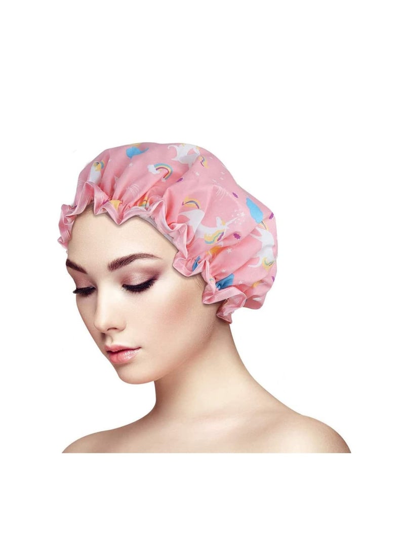 Zikra 2 Pieces Plastic Shower Caps Double-Layer Bath Cap Elastic Band Shower Hat Waterproof For Women Shower Spa Heat Cap For Deep Conditioning - Image 3