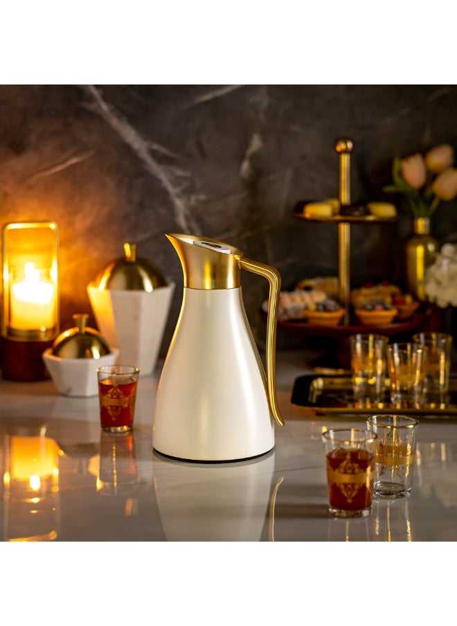 Dallaty - Dallaty steel vacuum flask white with matt golden handle 1L - Image 1