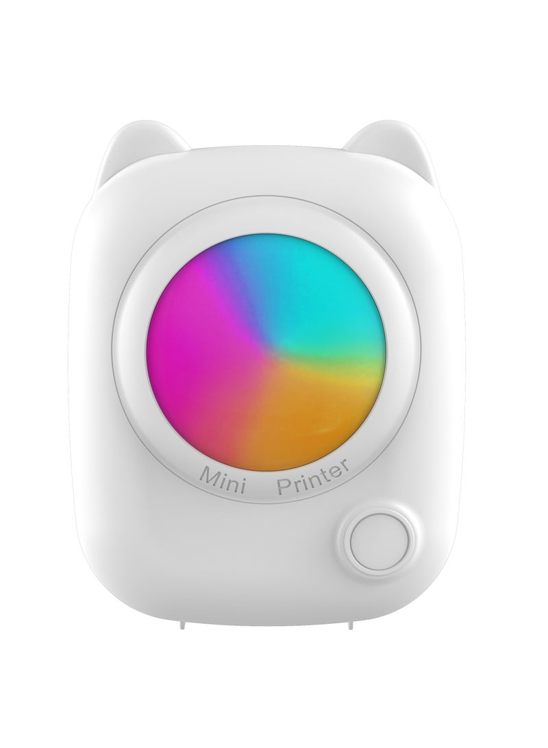 طابعة جيب صغيرة عالية الدقة بإضاءة ليلية ملونة وطباعة بدون حبر واتصال بلوتوث لملاحظات الدراسة والمذكرات والصور والقوائم المتوافقة مع الهواتف الذكية التي تعمل بنظام iOS وAndroid (دائري) - Image 1